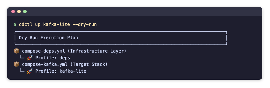 odctl up kafka-lite --dry-run output